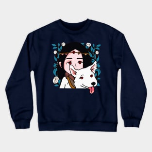 Girl with White Collie Dog Lover Puppy Crewneck Sweatshirt